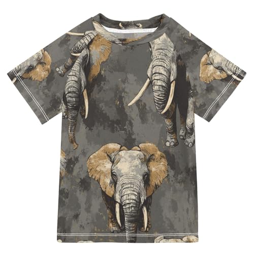 Boys Short Sleeve T-Shirts Camo Elephant Animal Rashguard Kids Swim Shirts Sun UPF 50+