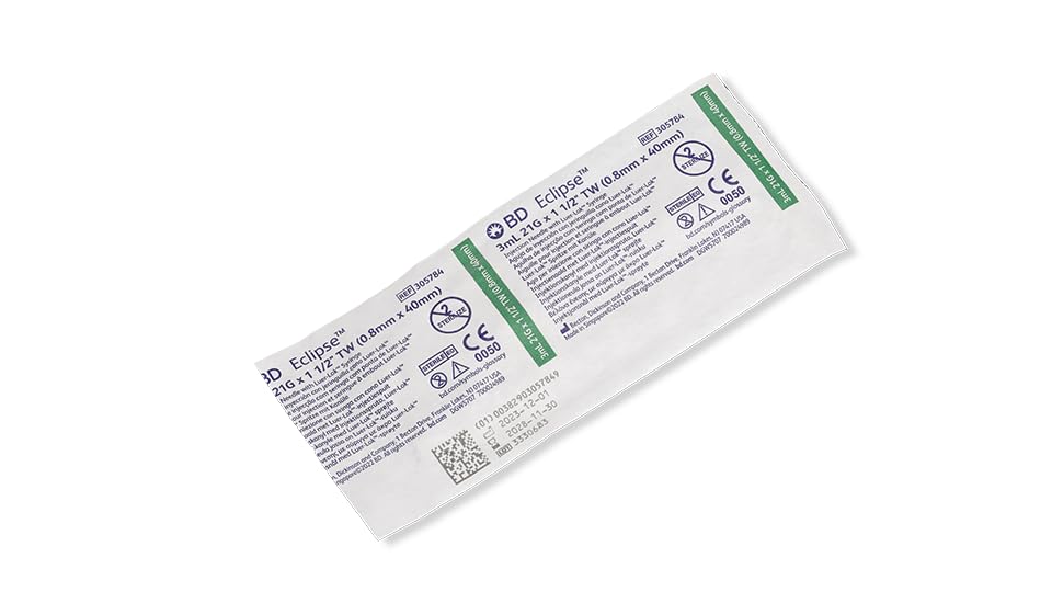 BD Eclipse Needle, 21 G x 1 1/2 in. with detachable 3 mL BD Luer-Lok Syringe, #305784, (50 Count)