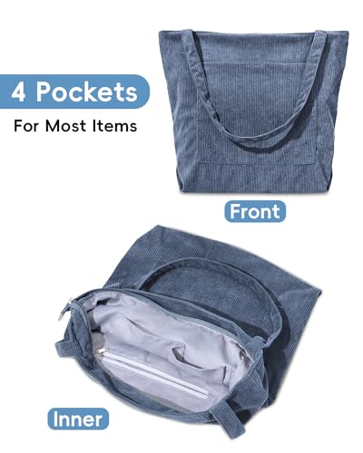 Image of Iioscre Corduroy Tote Bag for Women,Hobo HandBags with Zipper,Large Capacity Casual Shoulder Handbags with Inner Pockets