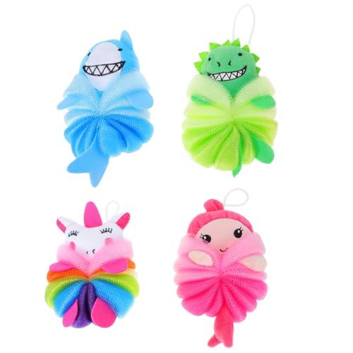 jojofuny Bolas de Ducha Infantiles 4 Piezas Esponjas Exfoliantes Suaves de PE para Baño Limpiadoras de Piel para Herramienta Corporal para Baño y Cuidado Diario