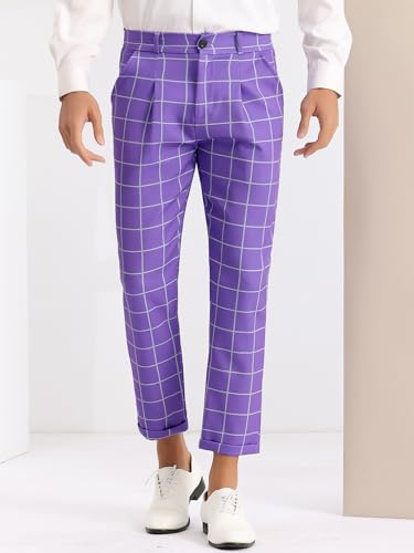 Lars Amadeus Plaid Dress Pants for Men's Ankle Length Flat Front Checked Cropped Trousers2
