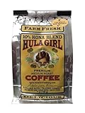 Hula Girl 10% Kona Coffee Blend Coconut Macadamia Nut, Grown in Hawaii, Hand Picked, Sun Dried, Fresh Roasted and Packed in Hawaii for 30 years, 7 Ounce