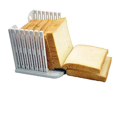 D-XinXin Bread Slicer, Bread Loaf Sandwich Cutting Guide with Crumb Tray, Toast Slice Cutter for Homemade Bread Loaf Cakes Machine (White)