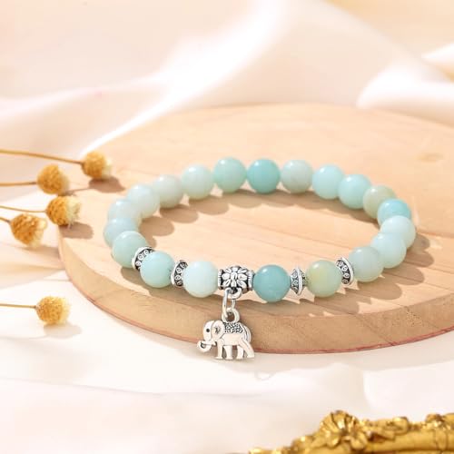 MAIBAOTA Elephant Gifts for Women, Elephant Bracelet, Motivational Get Well Soon Gifts for Women, Strength Bracelets for Women, Anxiety Bracelet, 8 mm Stretch Natural Stone Beaded Bracelets4