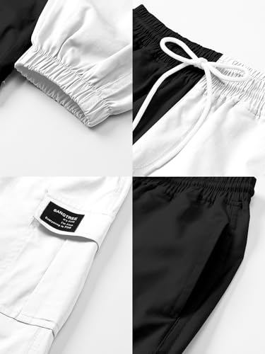 Image of SANGTREE Girls & Womens Cargo Pants Elastic Waist Drawstring Tapered Jogger Pants with Pockets, 6 Years-Women 2XL