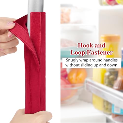 Image of Nuovoware Refrigerator Door Handle Covers Set of 4, Make Kitchen Appliance Fridge Oven Microwave Dishwasher Clean,Protect Antiskid Washable Decor Cloth,Keep Off Smudges Fingerprint Oil Stain, Red