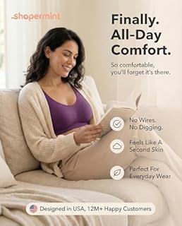 SHAPERMINT Wireless Bras for Women - Full Support Seamless Bralette, Compression Sports Bra, Plus Size Minimizer Bras, Padded Wirefree Bra for Women Mulberry