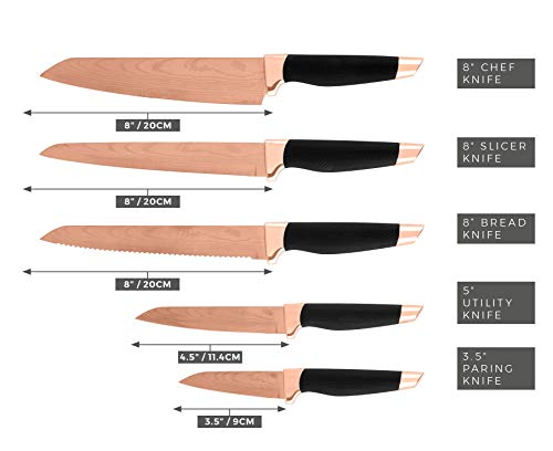 Tower T800001RB Saucepan Set, Aluminium, Black and Rose Gold & Kitchen Knife Set with Acrylic Knife Block, Damascus Effect, Stainless Steel Blades, Rose Gold and Black, 5 Pieces - Image 7