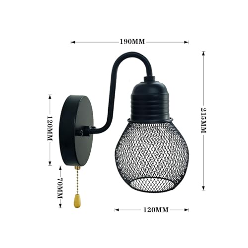 Aplique de pared vintage E27 industrial negro con tirador de cadena para sala de estar y salón 5