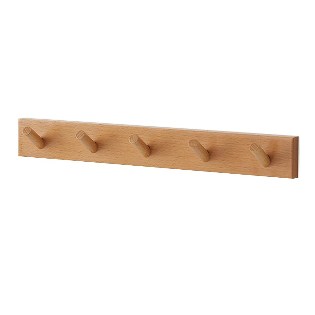 Lmysxaoz Yellow Solid Wood Coat Rack Wall Mount, Wooden Hooks Entryway Hanging Rail Clothes Towel Racks With Hook For Coat, Bag, Towel, Key, Hat, Umbrella 5Hook