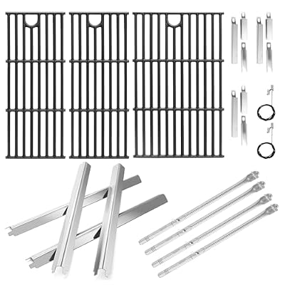 Grill Replacement Parts for Charbroil Performance 4-Burner 463354021 463365021 463352521 463365522 463366022, 17" Cooking Grates, Heat Plates & Burners Tubes for Charbroil Gas Grill Repair Kit