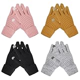 Premillow Womens Winter Gloves - 4 Pairs Touchscreen Winter Gloves for Women, Warm Glove with Elastic Cuff Knit Glove for Women Cold Weather,Black,White,Yellow,Pink