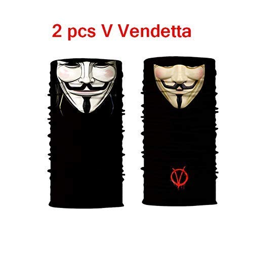2 PCS V Vendetta Face Sun Mask Balaclava Neckerchief Scarf Headwear UV