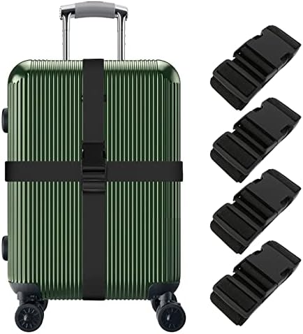 4 Pieces Luggage Straps, Heavy Duty with Quick-Release Buckle Suitcase Safe Belt with Name Card, Adjustable Suilcase Straps, Black