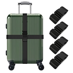 4 Pieces Luggage Straps, Heavy Duty with Quick-Release Buckle Suitcase Safe Belt with Name Card, Adjustable Suilcase Straps, Black