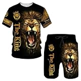 prigridche Men's 3d Lion Wolf Graphic Shirt and Shorts Set Summer Outfits Fashion Casual Short Sleeve Crew Neck Suit for Men 2 Piece Shorts Tracksuit