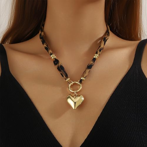 Scarf Charm Necklaces for Women Fashion Boho Chunky Gold Heart Leopard Choker Summer Beach Holiday Bohemian Jewelry Gift2