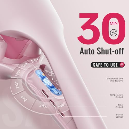 Image of Hair Waver LENA S16 Beach Waves Curling Iron, Hair Tool for Women with 3 Titanium Ceramic Barrels, Anti-Scald Protection, Smart Timer & Adjustable Temps, Dual Voltage, 1.25 Inch, Pink