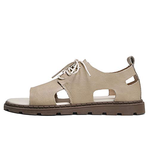 Zapatos de playa de cuero para hombre con cordones y puntera abierta en color arena