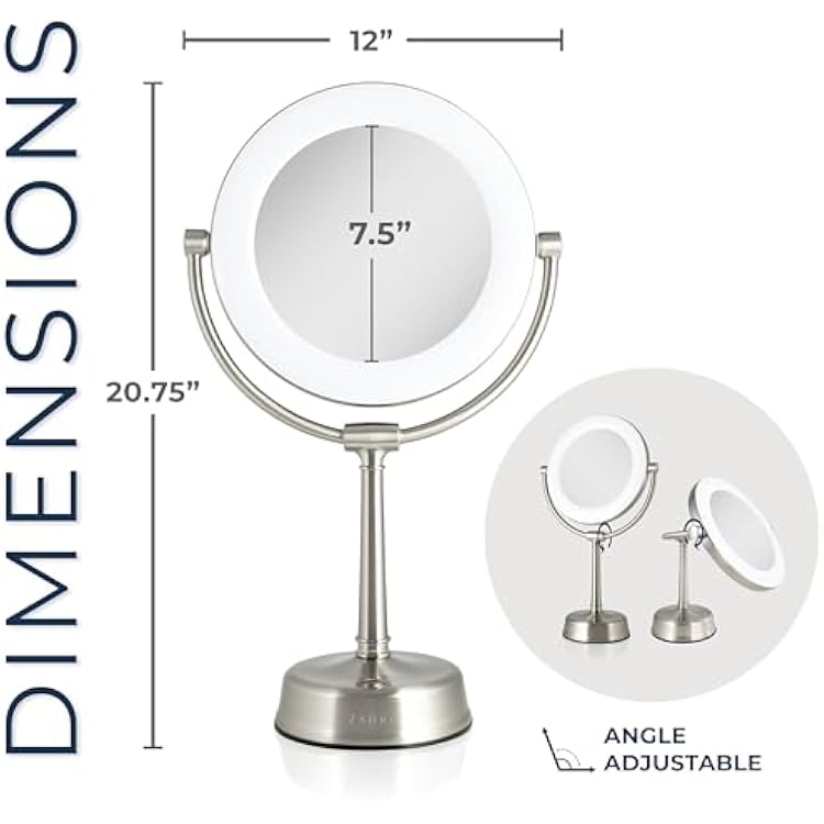 Zadro Lexington LED Lighted Makeup Mirror with Magnification Two-Sided Swivel Mirror with Lights for Makeup Desk Vanity (10X/1X, 12 W x 20 H, 10 Head, 7.5 Mirror, Satin Nickel)