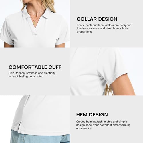Image of Women's Polo Shirts Short Sleeve Quick Dry UPF 50+ Sun Protection Golf Tops | V Neck Collared Design, Business Casual Work, Tennis Pickleball Athletic