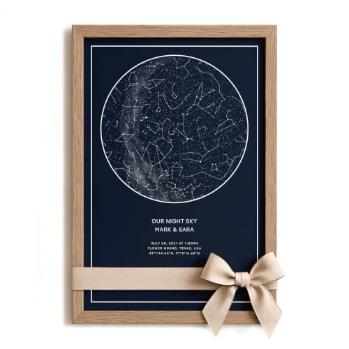 CELESTORY Custom Star Map Celestial Night Sky Print Framed Paper Anniversary Custom Gift Constellation Map Star Chart Canvas Personalized Star Map for Specific Date Written in the Stars - Midnight Blue