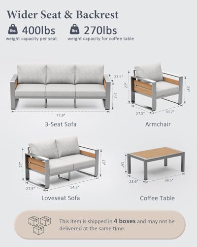 Image of ZANDOR Aluminum Outdoor Patio Furniture-Armchair with Table,Sliver | Rustproof,High weight capacity,Water-repellent,Washable Cover,All-Weather Resistant,Easy clean,for Poolside Backyard Deck