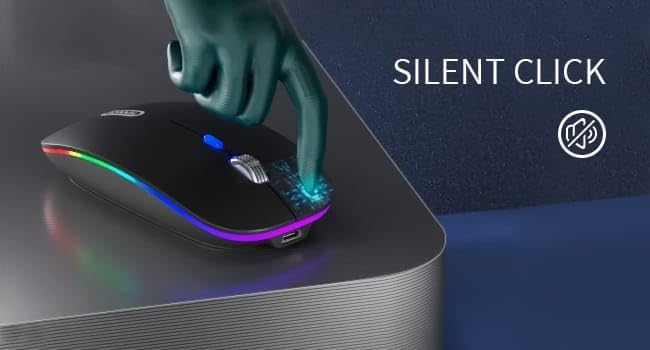 Image of Wireless Mouse Gaming Mouse 2.4GHz Rechargeable Silent Optical with USB Receiver 1000 /1200 /1600 DPI Ergonomic with 7 Color for PC Laptop(Black)