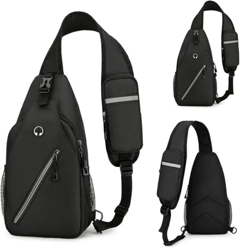 DOJUNS Crossbody Bags Sling Backpack, Sling Bag Cross body Shoulder Bag for Men and Women Chest Bag Travel Hiking Daypack (Black)