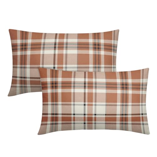 Aytipun Fall Plaid Pillow Covers 12x20 Set of 2 Burnt Orange Gray...