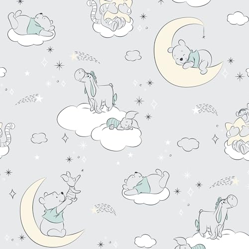 Image of Lambs & Ivy Disney Baby Cozy Friends Winnie The Pooh Gray Fitted Crib Sheet