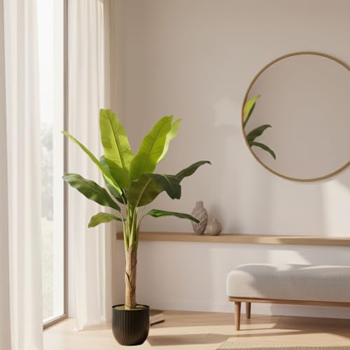 Image of Kayra Decor Artificial Banana Plant 5 Feet with Pot | Big Size Artificial Plants for Home Decor | Indoor Fake Tree for Living Room, Balcony, Office | Bird of Paradise Lifelike Plant with Pot