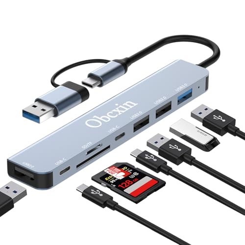 Obcxin Hub USB C 8 in 2, Adaptador USB C con USB 3.0, 2X USB 2.0, Lector SD/TF, Conector Dual USB C/USB A, Docking Station de Aluminio para MacBook Pro/Air, iPad Pro, Surface Pro