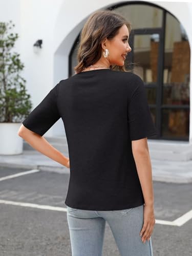 Women's V Neck T Shirts Half Sleeve Tops Casual Solid Summer Tees4