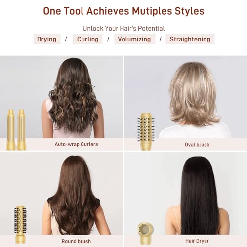 Image of 5 in 1 Hot Air Brush Set - 110,000 RPM Hair Dryer for Fast Drying, Multi-Styler with Auto-Wrap Curlers, Straightening and Volumizing Curling Brush