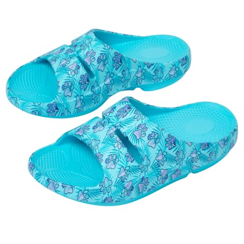Women's Paw Print Recovery Shock-Absorbing Comfort Traction Slide Sandals for Beach Vacation Double Strap Water Resistant Shoes (Paws & Palms, US Footwear Size System, Adult, Women, Numeric, Medium, 10)