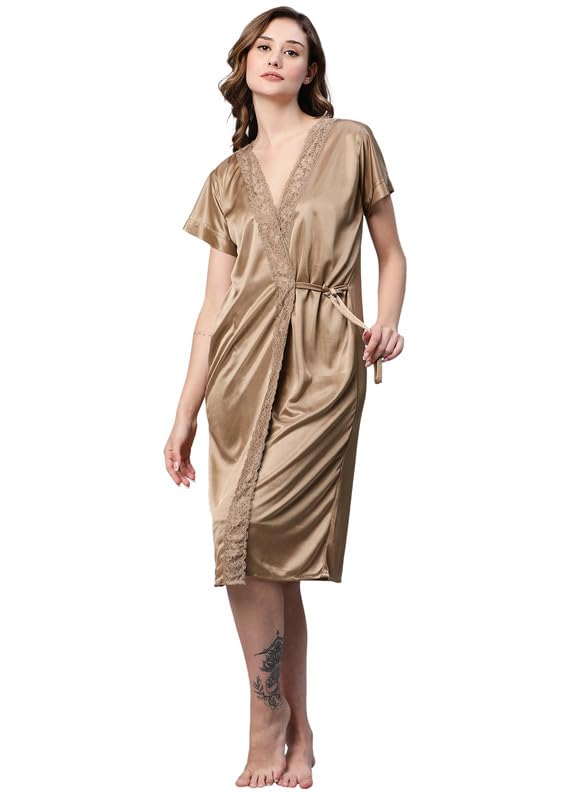 AV2 Women Satin Short Nighty with Lace & Robe 1306 - Image 5