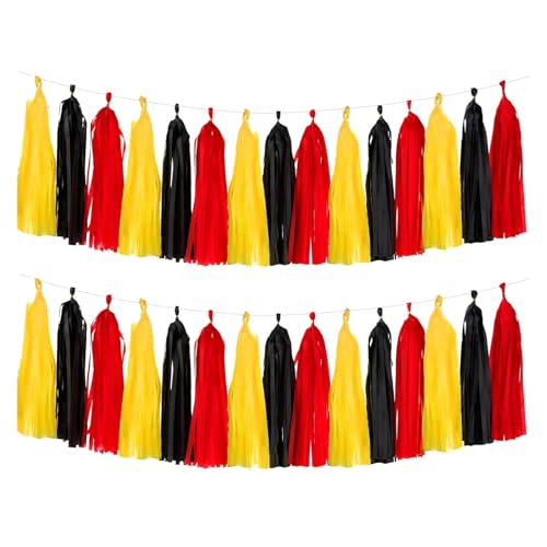 Image of Red Yellow and Black Tassel Garland Banner Paper Tassels for Birthday Party Decorations,Pack of 15