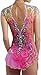 ZYDANC Girls Artistic Rhythmic Gymnastic Leotards Printed Figure Skating Dress Professional Leotard for Performance,Pink,13 Years