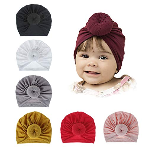 Soarsue 6 PCS Baby Girl Hat Newborn Hospital Hat Infant Toddler Turban Nursery Beanie Headwrap