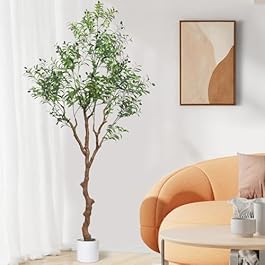 Kmise 7ft Faux Olive Tree, Artificial Olive Tree Indoor with Realistic Leaves and Fruits, Fake Potted Topiary Tree for Living Room Office Home Décor(1 Pack)