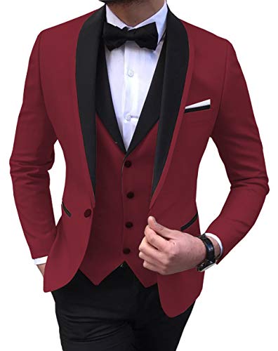 Men's Suit Formal Three Pieces Regular Fit Shawl Lapel Solid Prom Tuxedos Wedding Groomsmen (Blazer+Vest+Pants)