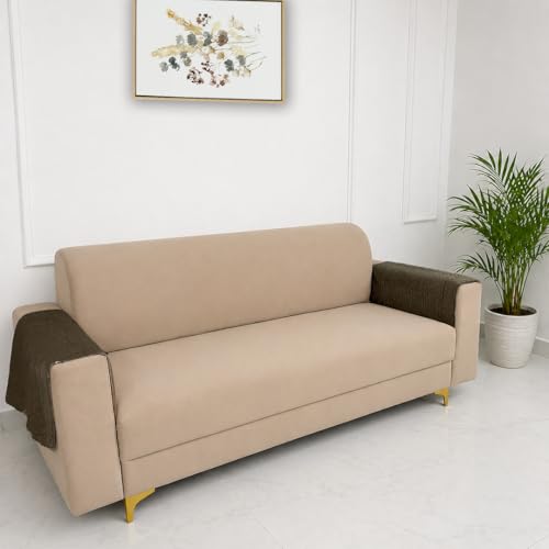 Image of Homerz Premium Petal Charm Sofa Cover | Embossed Floral Pattern | Soft Touch, Anti-Dust & Easy Wash Fabric Cloth, Washable and Durable (Brown, 2 Pc Armrest, Armrest)