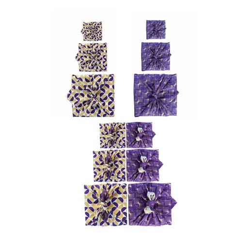 FabRap Furoshiki papel de regalo de tela, tela de doble cara reutilizable envolver bellamente con diseño de rejilla de oro y ciruela media luna y elegante ciruela con diamantes de oro