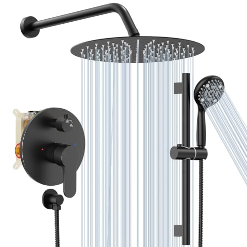 Image of SR SUN RISE 10 inch Shower Faucet Set with Shower Slide Bar,Matte Black