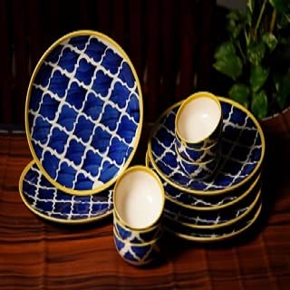 Morrocan/Umrao Ceramic Plates for Dinner with Katoris (12 Pieces, 6 Bowl & 6 Plates, Dishwasher & Microwave Safe) -Dinner Sets -(Blue & Yellow) (B09PHYK8CH) Amazon Price History, Amazon Price Tracker