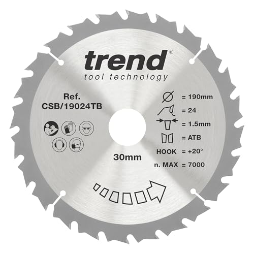 Trend Wood Cordless Circular Saw Blade, 190mm Diameter, 30mm Bore, 24 Teeth, 1.5mm Kerf, +20° Hook, TCT, Medium Finish, CSB/19024TB