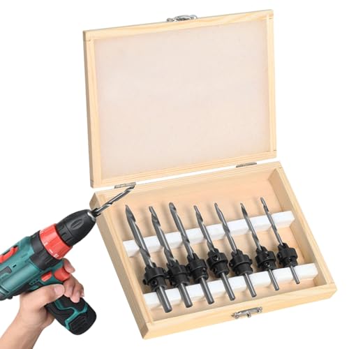 Set di frese per smussare - Utensili per falegnameria in acciaio per viti - Kit di 7 punte per legno | per falegnameria, falegnameria, riparazione casa, costruzione