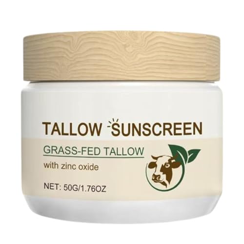 Organic Grass-Fed Beef Tallow Sunscreen SPF 50 | Mineral Zinc Oxide & Titanium Dioxide | Deeply Nourishing Face Cream for Dry, Sensitive Skin | Reef-Safe Moisturizing Sun Balm