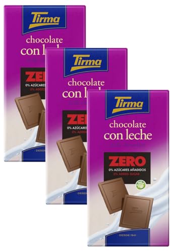 Tirma Zero Vollmilchschokoriegel ohne Zuckerzusätze 125g | Glutenfrei | Vegetarisch| Gesunde Alternative | Spanische Schokolade| Geeignet für Diabetiker (Packung mit 3)